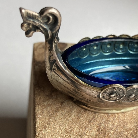 Theodor Olsen Norwegian Sterling Silver Viking Salt Cellar Dragon Boat - Picture 2 of 14